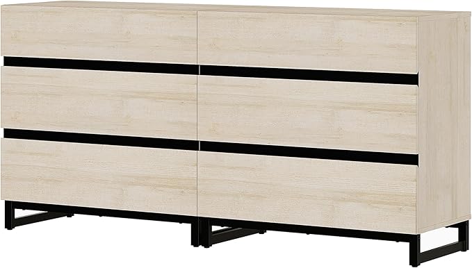 WAMPAT Dresser for Bedroom, Closet Organizers and Storage with 6 Drawers, Chest of Drawers with Metal Base, Modern Wood Dresser for Living Room, Bedroom,Light Oak