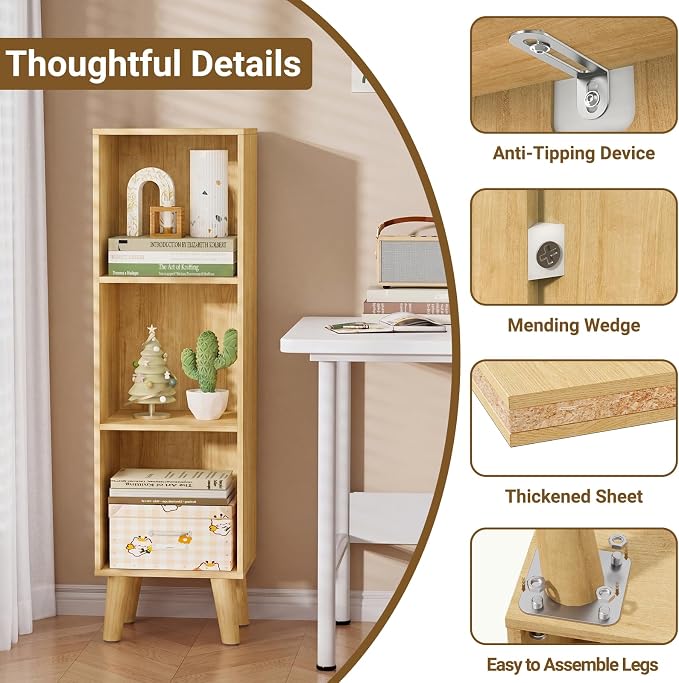 3 Cube Storage Organizer with Legs, 3 Tier Cube Low Bookcase Freestanding Storage Organizer for Home Office, Livng Room,Three-Cubes Open Shelf Short Bookshelf (Natural Oak, 3 Cube)
