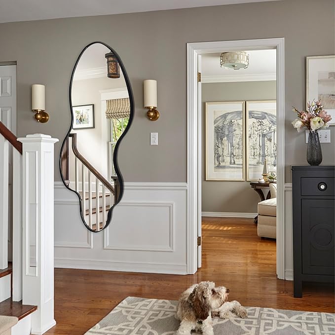 Irregular Mirror, 55"x26" Asymmetrical Mirrors for Wall, Large Abstract Mirror with Metal Frame, Modern Unique Shaped Mirrors for Living Room Bathroom Bedroom Hallway Entryway Fireplace