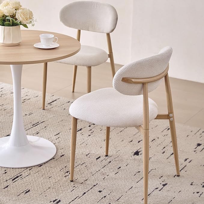 31.5" Round Dining Table for 2-4 Modern Circle Tulip Table with Metal White Tulip Pedestal Base for Kitchen Dining Living Room Apartment Small Space Cafe, Natural