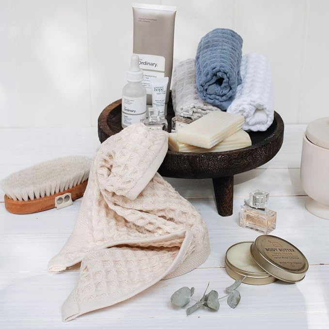 sea me at home Waffle Washcloths Set, 100% Turkish Cotton (Beige)