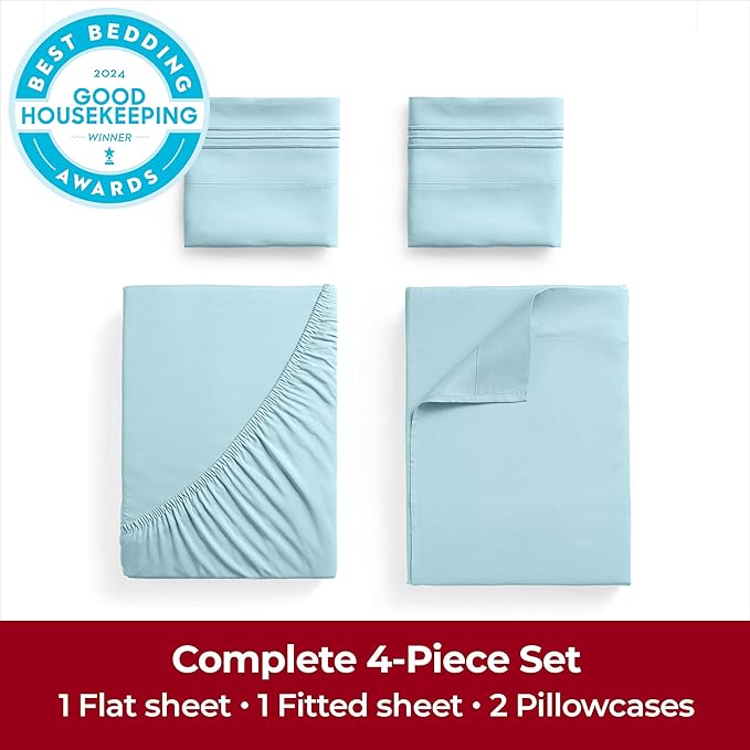 Mellanni Extra Deep King Sheets - 4 PC Iconic Collection Bedding - Hotel Luxury, Ultra Soft, Cooling Bed Sheets - Wrinkle, Fade, Stain Resistant (King, Aqua)