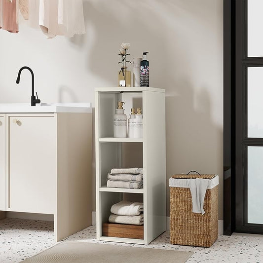 IRONMIX Metal 3 Cube Storage Organizer, Short White Bookshelf with Storage Cabinet, Narrow Nightstand, Modern Cube Storage Shelf Slim Bedside Table for Small Places, Living Room, 15 min Assembly