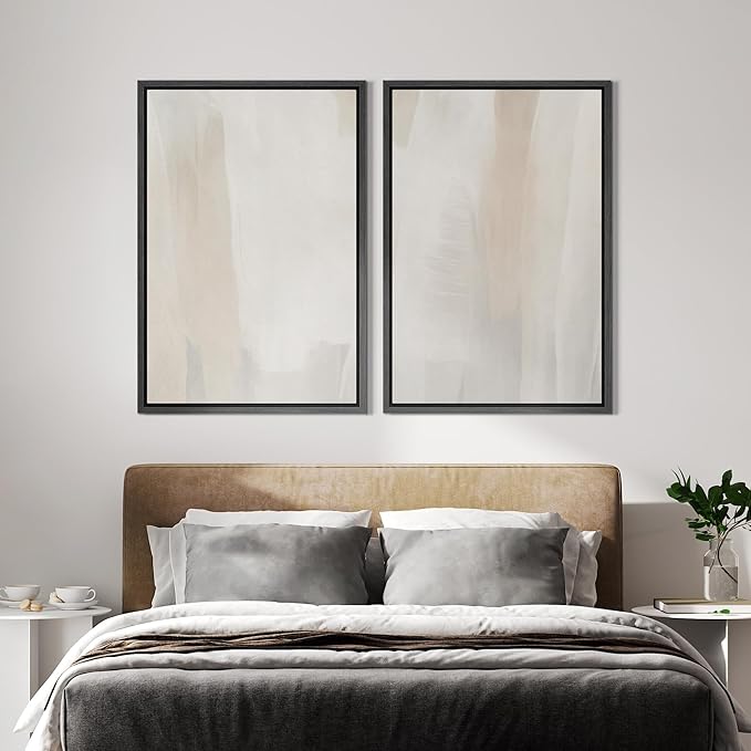IDEA4WALL Framed Canvas Print Wall Art Set Minimalist Beige Watercolor Soft Neutral Abstract Illustrations Modern Art Decorative Bohemian Calm/Zen for Living Room, Bedroom, Office - 16"x24"x2 Black