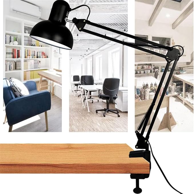 Modern Wall Sconces, Desk Lamp Retro Flexible Swing Arm Clamp with Plug and Switch Bedside Lamps Three Level Dimming Architect Task Table Lamp Adjustable Rotatable E27 Metal Reading Reading Lamp