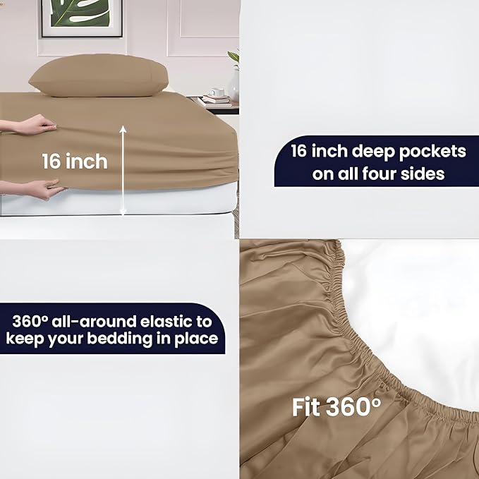 SGI bedding 100% Egyptian Cotton Sheets RV King Size – 600 Thread Count Sheets Set, Soft, Cooling, 15" Deep Pocket, Luxury Hotel Bedding, Breathable, Durable - Taupe