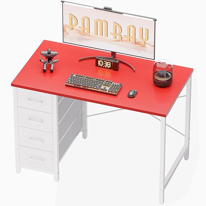 Pamray 32 Inch Computer Desk with 4 Drawers Small Office Desk for Home Bedroom Study Writing Simple Modern Computer Table Red