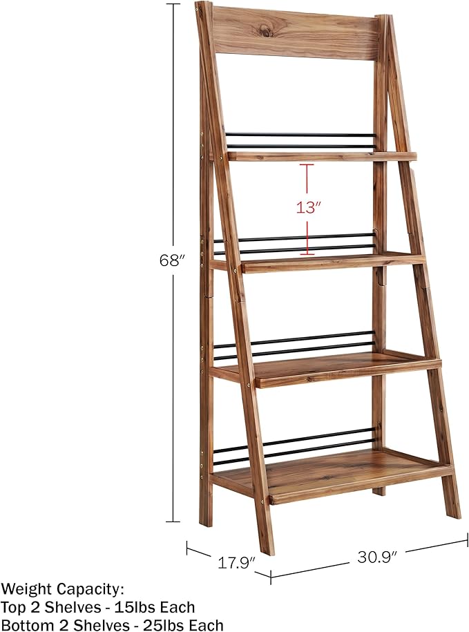 Alaterre Furniture Ladder Bookshelf - Freestanding 4-Tier Bookcase with X-Back Frame - Shelves for Living Room, Kitchen, Bedroom, and Office (Walnut)