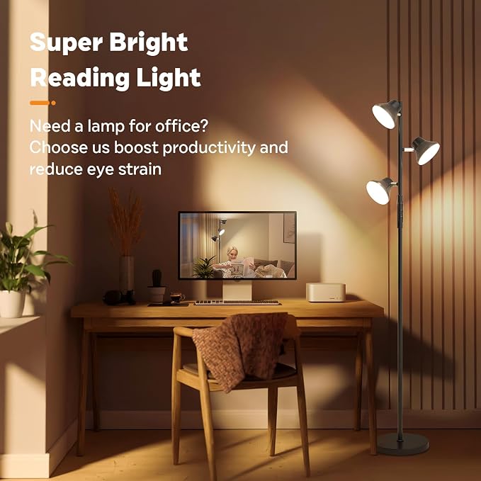 SIBRILLE LED Floor Lamp, 36W Modern Floor Lamp with Remote & Touch Control, 4 Color Temperatures, Standing Lamp with 3 Rotatable Lights, Floor Lamps for Living Room, Bedroom, Office