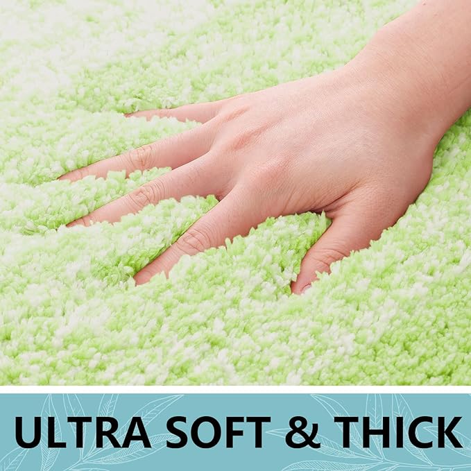 Arotive Microfiber Bathroom Rugs, Shaggy Soft and Absorbent Contour Toilet Rugs, Non-Slip, Thick Plush Machine Washable Dry Bath Mats for Toilet Base, 24x16, Light Green, Rectangular