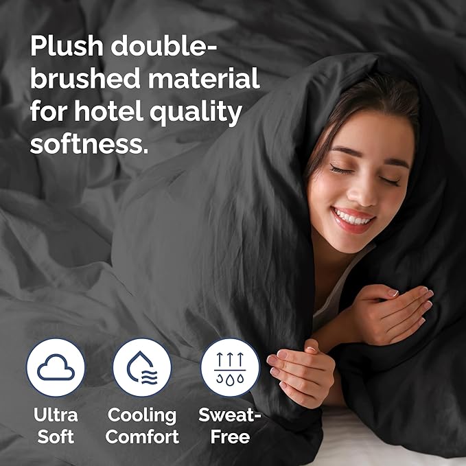 Duvet Cover Cal King Size - Extra Soft Cal King Size Duvet Cover - Lightweight & Breathable - Easy Care & Fade Free with Zipper Closures & Ties - 104" x 98" Inches - (Black) Comforter Not Included