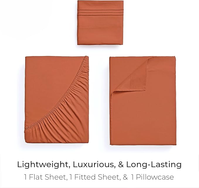 Mellanni Twin Sheets Set - 3 PC Iconic Collection Bedding - Hotel Luxury, Extra Soft, Cooling Bed Sheets - Wrinkle, Fade, Stain Resistant (Twin, Terracotta)