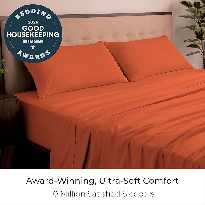 Mellanni California King Sheets Set - 4 PC Iconic Collection Bedding - Hotel Luxury, Extra Soft, Cooling Bed Sheets - Wrinkle, Fade, Stain Resistant (Cal King, Poppy Orange)