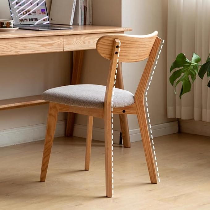 100% Solid Oak Wooden Dining Chairs - Practical Kitchen Chairs with Upholstered Cushion - Wood Chair for Dining Room, Kitchen (1, Natural with Grey Cushion)