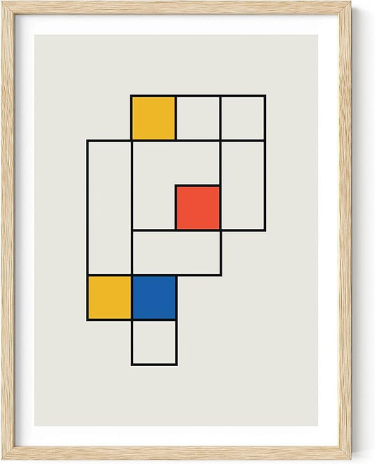 HAUS AND HUES Bauhaus Modern Mid Century Wall Art Print - Geometric Wall Art Decor, Retro Wall Art, Abstract Mid Century Wall Decor, Modern Art Print (Beige Frame, 12x16)