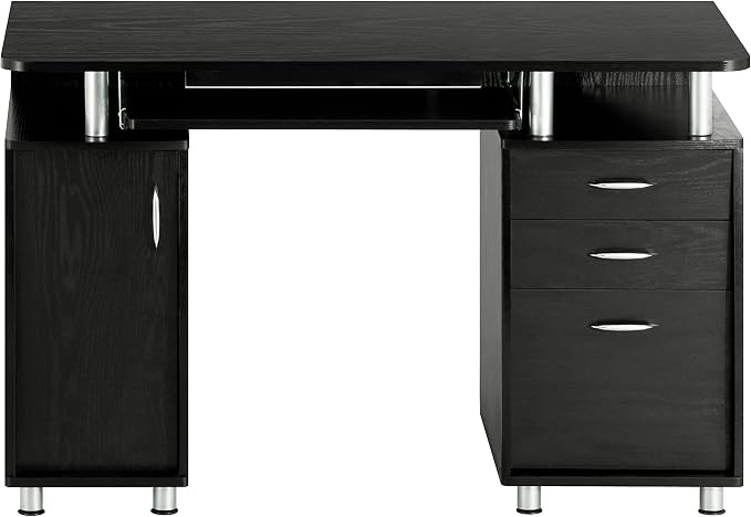 Techni Mobili 48'' W Computer Desk with File Cabinet and Drawers, Storage Cabinet with Removable Shelf and Ventilation for CPU, Home Office Desk or Computer Workstation with Keyboard Tray, Espresso