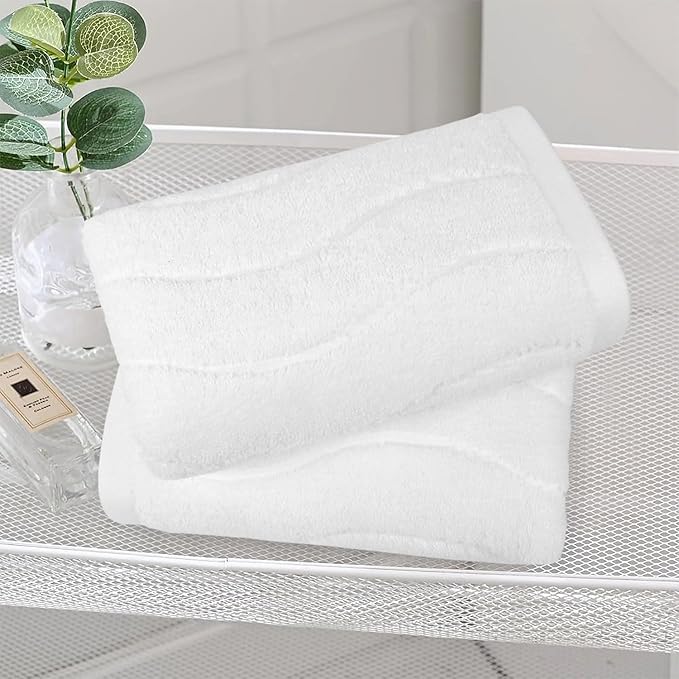 White Hand Towels for Bathroom Wavy Jacquard - 2 Piece Luxury Spa Hotel Hand Towel, Quick Dry Absorbent Face Towels, 13x29 Inches