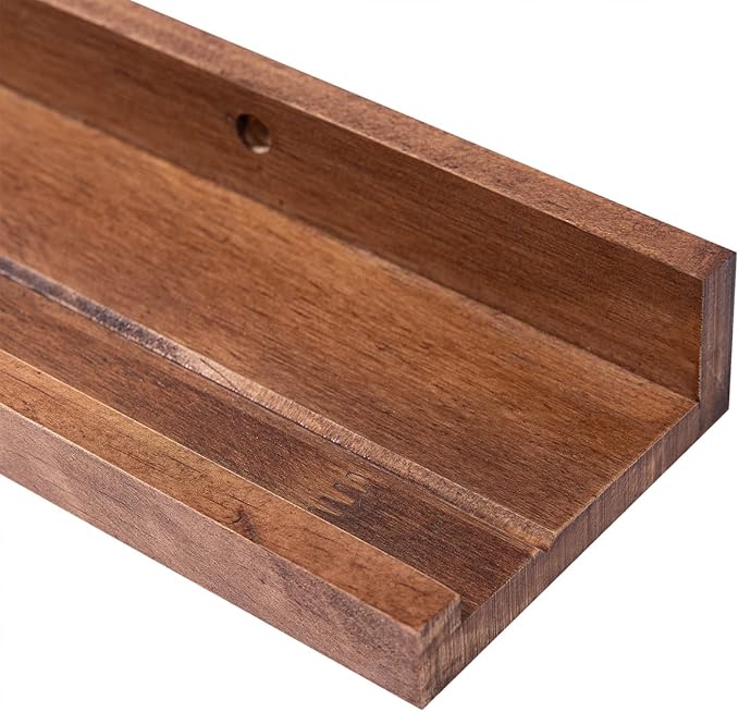 AZSKY 36 Inch Picture Ledge Shelf Rustic Wall Mount Light Walnut Long Narrow Picture Shelves Storage for Books Music Albums Green Plants-Photo Ledge Shelf Set of 3 Mounting Hardware Include