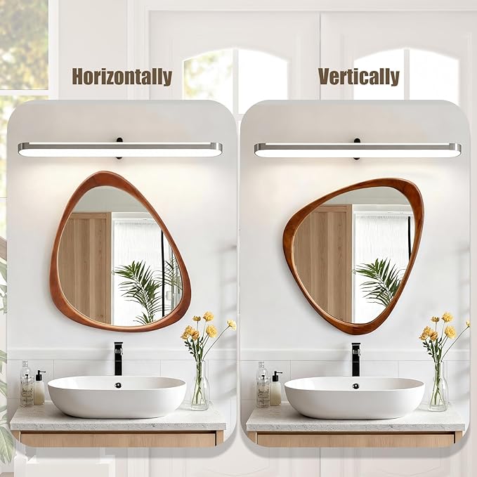 Asymmetrical Mirror, 24"x19" Unique Irregular Wall Mirror, Wood Mid Century Modern Mirror Decor for Bathroom Bedroom Living Room Entryway Hallway (Natural Wood)
