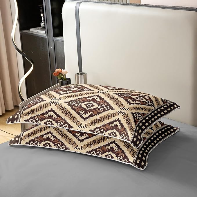 100% Cotton Ikat Bedding Set King Aztec Duvet Cover Paisley Floral Geometric Brown Ethnic Embroidery Comforter Cover Traditional Oriental Traditional Abstract Room Decor Quilt Cover for Man Woman