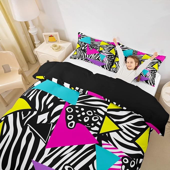 Leopard Print Bedding Set Queen Size Wild Animal Skin Black and White Duvet Cover,Vintage 80s 90s Memphis Comforter Cover Mens Hipster Hip-Hop Geometric Quilt Cover Wildlife Fur Spot Room Decor