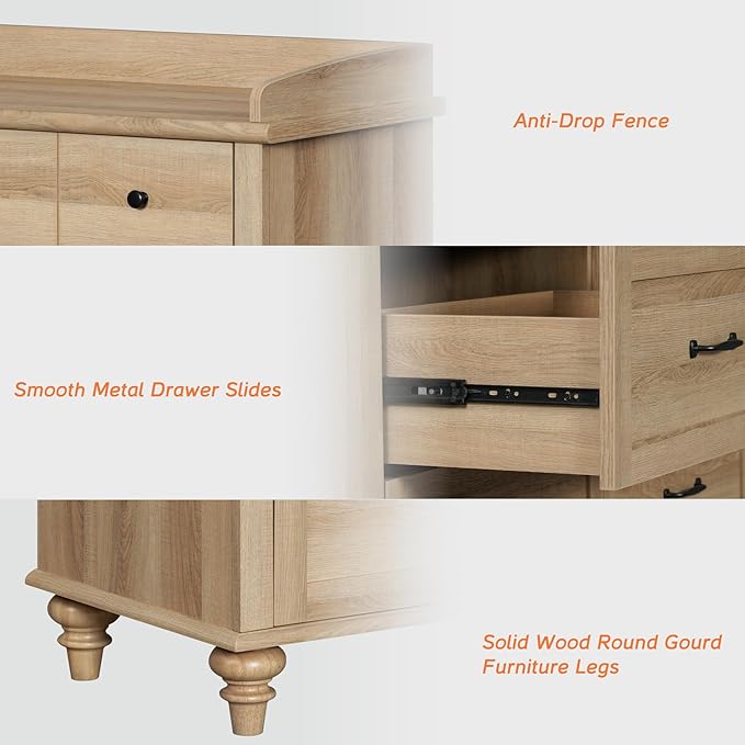 WAMPAT Farmhouse Dresser for Bedroom with 6 Drawers, Kids Dressers with Wide Chest of Drawers, Light Wood Dresser TV Stand for Living Room, Baby Closet Storage Organizer for Nursery, Hallway, Oak