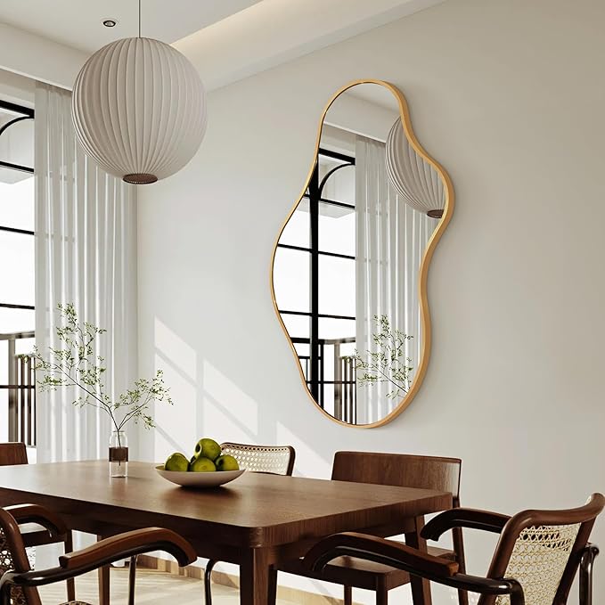 Bathroom Mirrors for Over Sink - Long Wall Mirrors Decorative 20"x 36" Asymmetrical Abstract Aviation Aluminum Alloy Frame Unique for Bedroom, Living Room, Cloakroom, Entryway Gold