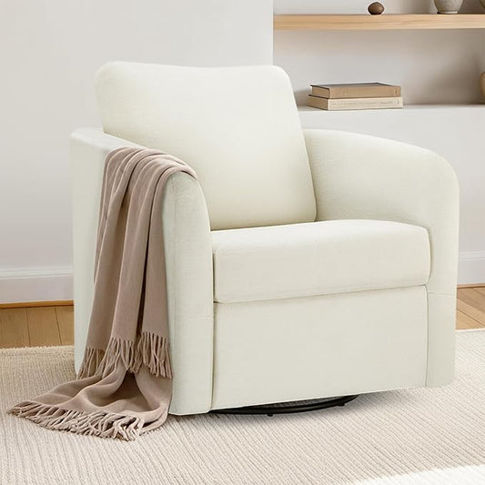 Swivel Accent Chair, Upholstered Barrel Chair with Washable Slipcover for Living Room Bedroom Reading Waitingroom,Cream White