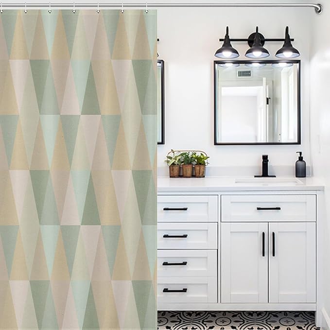 Mid Century Triangle Pattern Shower Curtains, Vintage Bohemian Modern Mid-Century Washable Waterproof Fabric for Bathroom Decor Bathtub with 12 Hooks 66x72in（168x183cm）