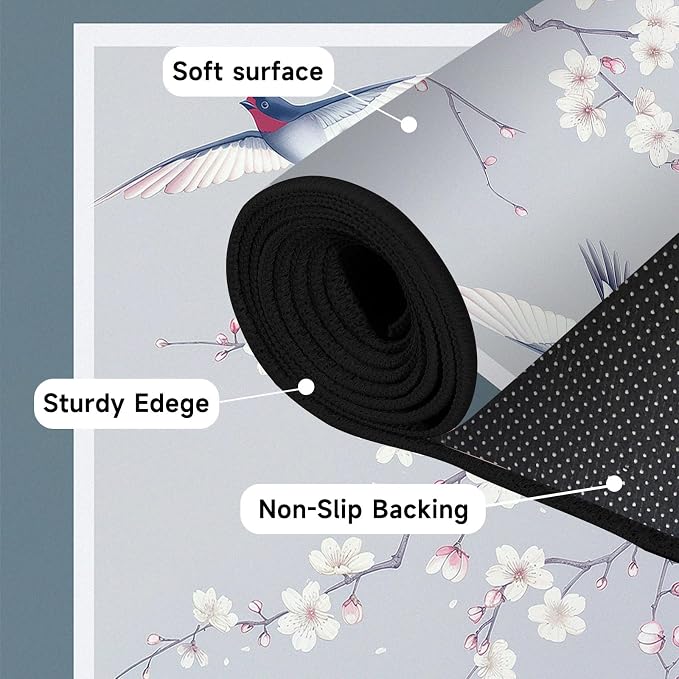 Cherry Blossom Area Rug 3D Swallow Sakura Floral Rugs for Entryway Bedroom Living Room Kitchen Home Decor Soft Non Slip Indoor Carpet Washable Low Pile Floor Mat,3'x5'