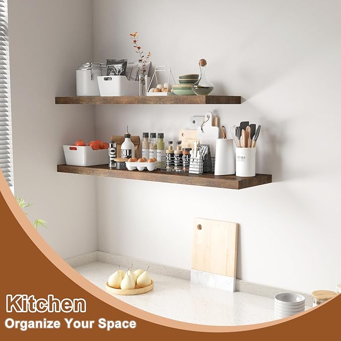 Large Floating Shelves for Wall 24" W x 12" D x 1.2" H Deep Floating Shelves 1 Pack Floating Shelf Large Storage Space Wall Mount Shelf for Living Room Kitchen Bathroom Rustic Brown