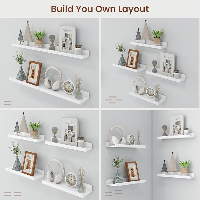 Axeman Picture Ledge Shelf | 36 Inch White Floating Shelves Set of 4 | Rustic Wood Wall Shelves with Lip | 36" White Picture Shelves for Wall with Ledge | Photo Shelves