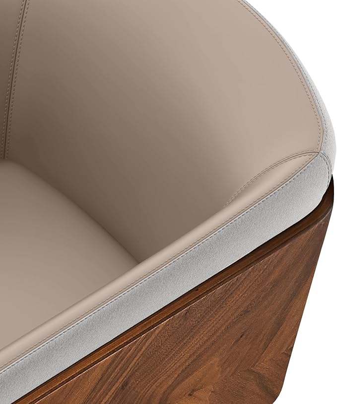 ARTPLAN Modern Upholsted Accent Dining Chairs,Mid-Century Faux Leather with Walnut for Kitchen,Office Waiting Room Arm Sitting Chair, Beech Legs Dissassembly Adjustable Feet,Apricot