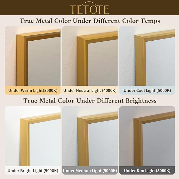 TETOTE Brushed Gold Mirror for Bathroom Sink 24" x 32" Beveled Frame Brushed Gold Brass Vanity Rectangle Mirror for Bathroom Wall, Modern Farmhouse, Tempered Glass, Stronger Frame