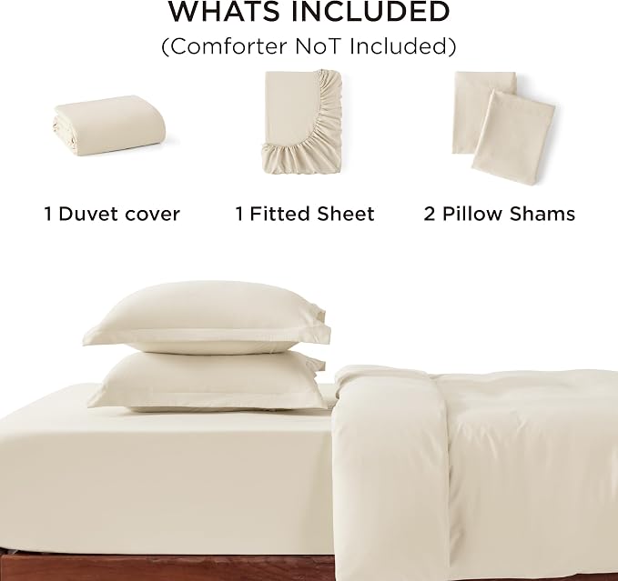 Bedsure Duvet Cover Queen Size with Fitted Sheet - 4 Pieces Prewashed Polyester Extra Soft Bedding Set, Includes 1 Duvet Cover 90"x90" with Zipper Closure, 2 Pillow Shams, 1 Fitted Sheet, Oat Milk