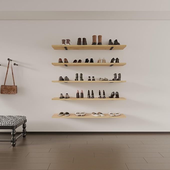 5 Tier Book Shelf,Long Floating Shelf for Wall,Adjustable Large Bookcase,Wall Mounted Bookshelf for Living Room