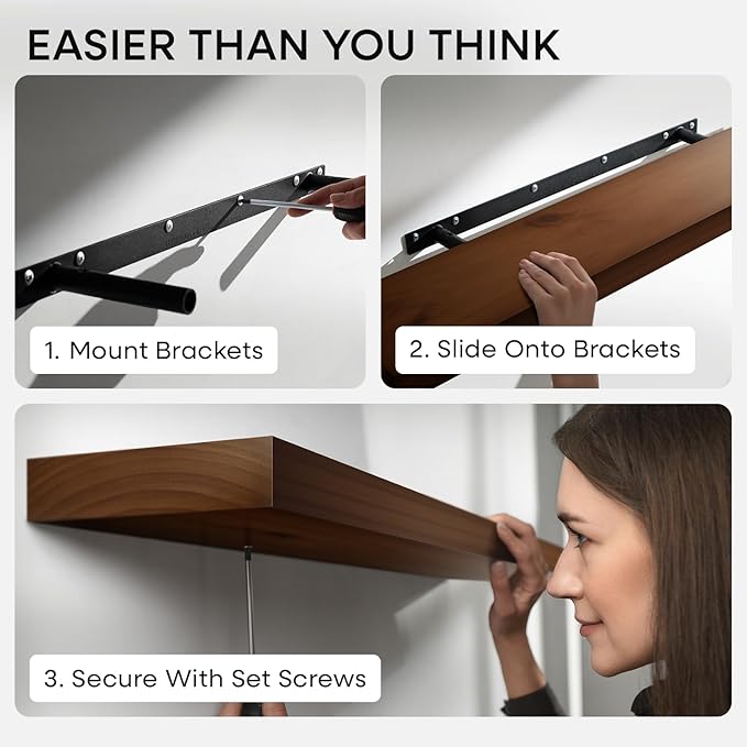 Homeforia Walnut Floating Bathroom Shelves, High End Solid Real Wood 16 inch Small Floating Shelf for Wall Mounted, Dark Brown 16inch Floating Shelves, Heavy Duty Bracket, 16 X 6.5 X 1.75 in, Set of 4