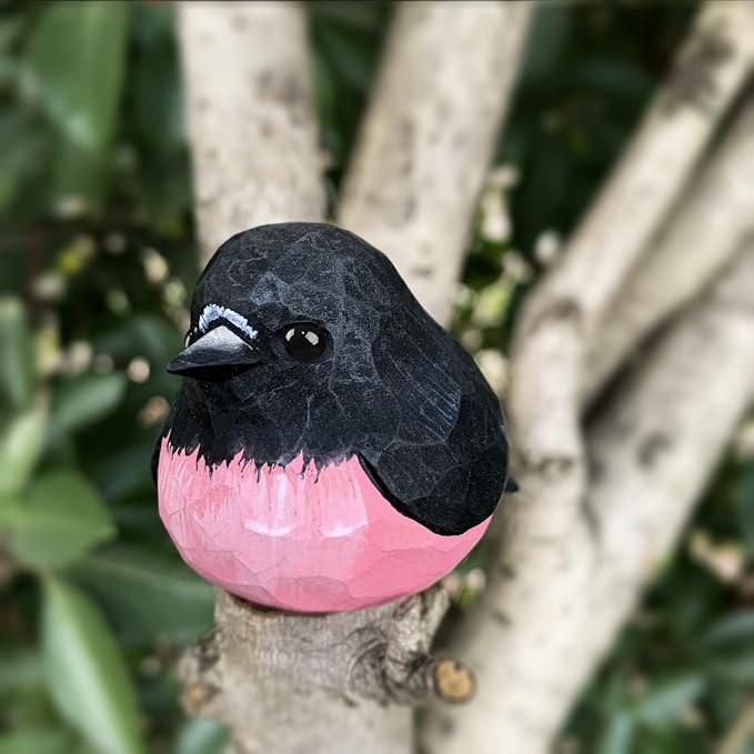 Bird Figurines Hand Carved Painted Wooden Statues for Home Decor, Gift for Bird Lovers,Housewarming, Birthday, Christmas, Anniversaries (NO.20-Pink Robin)
