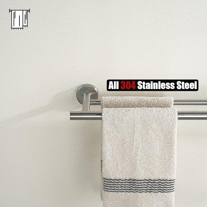 JQK Double Bath Towel Bar, 33 Inch 304 Stainless Steel Thicken 0.8mm Towel Rack for Bathroom, Brushed Finished Wall Mount, 30 Inch Useable Length 2 Pack, TB100L30-BN-P2