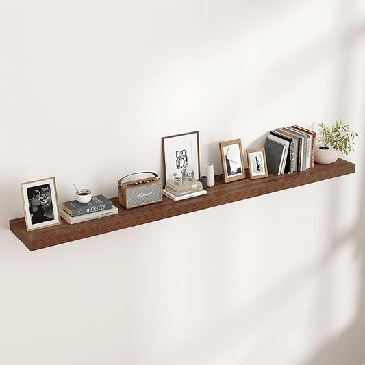 Floating Shelves for Wall, Engineered Wood Wall Shelves with Invisible Brackets for Living Room Bedroom Bathroom Office Kitchen Decor and Storage (Walnut, 72" W x 9" D x 1.5" H) Set of 1