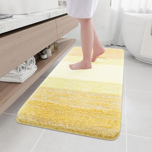Arotive Microfiber Bathroom Rugs, Shaggy Soft and Absorbent Bath Rug, Non-Slip, Thick Plush Machine Washable Dry Bath Mats for Bathroom, Tub and Shower, 54x24, Light Yellow, Rectangular