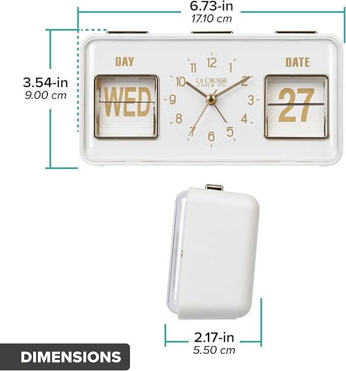 La Crosse Clock 636-379W Daily Flip White Tabletop Alarm Clock with Calendar
