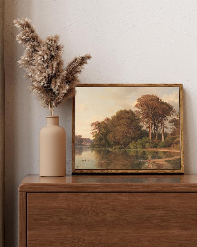 ARPEOTCY Vintage Framed Canvas Wall Art, Fall Living Room Autumn Scenery Pictures Wall Decor, Prints Art, Kitchen Landscape Paintings Farmhouse Retro Country Pictures, 9x11 Inch
