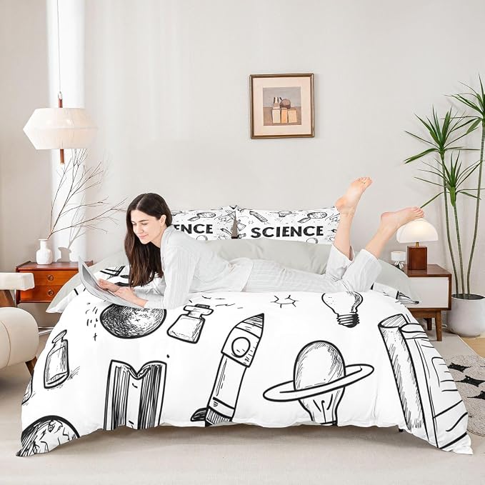 Science Students Duvet Cover Set Education Chemistry Twin Bedding Sets for Girls for Little Boys | Science Educational Comforter Cover Back To School Supplies Bed Set, Room Decor Aesthetic