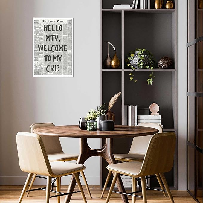 Drimiler Hello Mtv Welcome To My Crib Poster Vintage Black And White Newspaper Canvas Wall Art Positive Affirming 70'S Room Aesthetic Prints Painting For Home Bedroom Dorm Wall Decor 8x12in Unframed