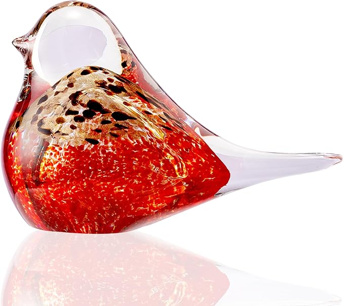 Blown Glass Birds - Glass Art Bird Decor, Hand Blown Glass Animal Figurines Paperweight for Home Shelf Decor