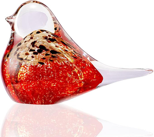 Blown Glass Birds - Glass Art Bird Decor, Hand Blown Glass Animal Figurines Paperweight for Home Shelf Decor