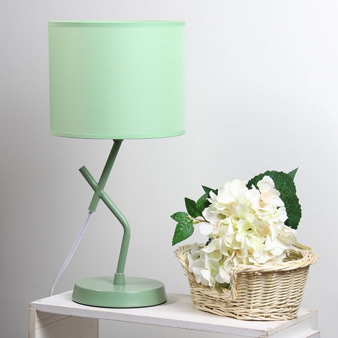 Simple Designs LT1172-GRN 17.13" Metal and Modern Abstract Table Lamp with Drum Fabric Shade, Bedroom, Office, Living Room, Dorm, Side Table, Green
