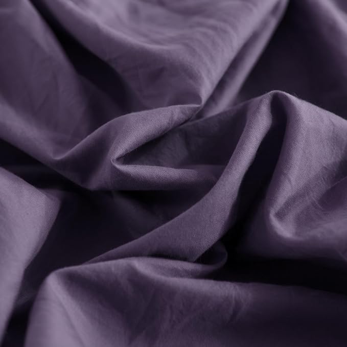 NEXHOME PRO 100% Washed Cotton Duvet Cover Full Size, Ogranic Natural Linen Feel Breathable Bedding Set with Zipper Closure, 3 Pieces Duvet Cover Set Eggplant (No Comfortert) 8090