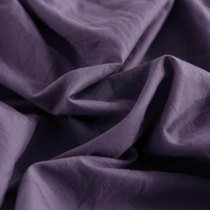 NEXHOME PRO 100% Washed Cotton Duvet Cover King Size, Ogranic Natural Linen Feel Breathable Bedding Set with Zipper Closure, 3 Pieces Duvet Cover Set Eggplant (No Comfortert) 10490